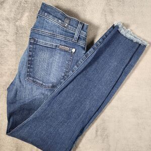 7 For All Mankind Women's 27 Ankle Skinny Frayed Hem Faded Distressed Jeans Y2K